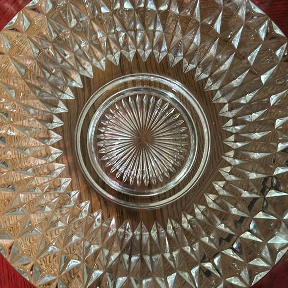 Vintage Indiana Glass Ruby Flash Band Crystal Diamond Point Bowl - Picture 4 of 5